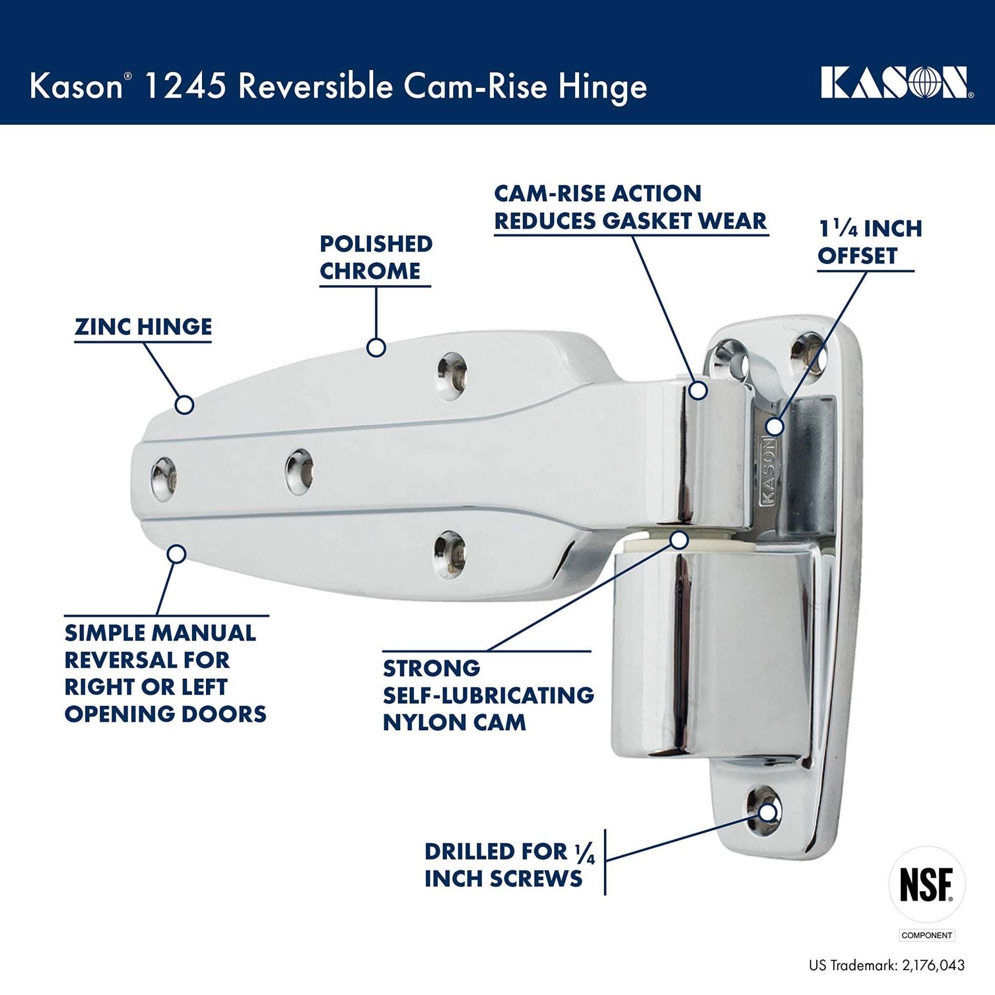 Kason 1245 Reversible Cam - Rise Hinge, Flush, 11245000028 - 7DAY'S