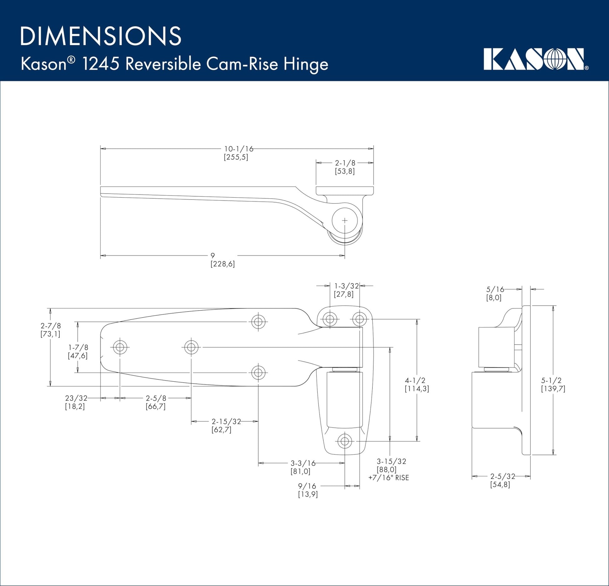 Kason 1245 Reversible Cam - Rise Hinge, Flush, 11245000028 - 7DAY'S