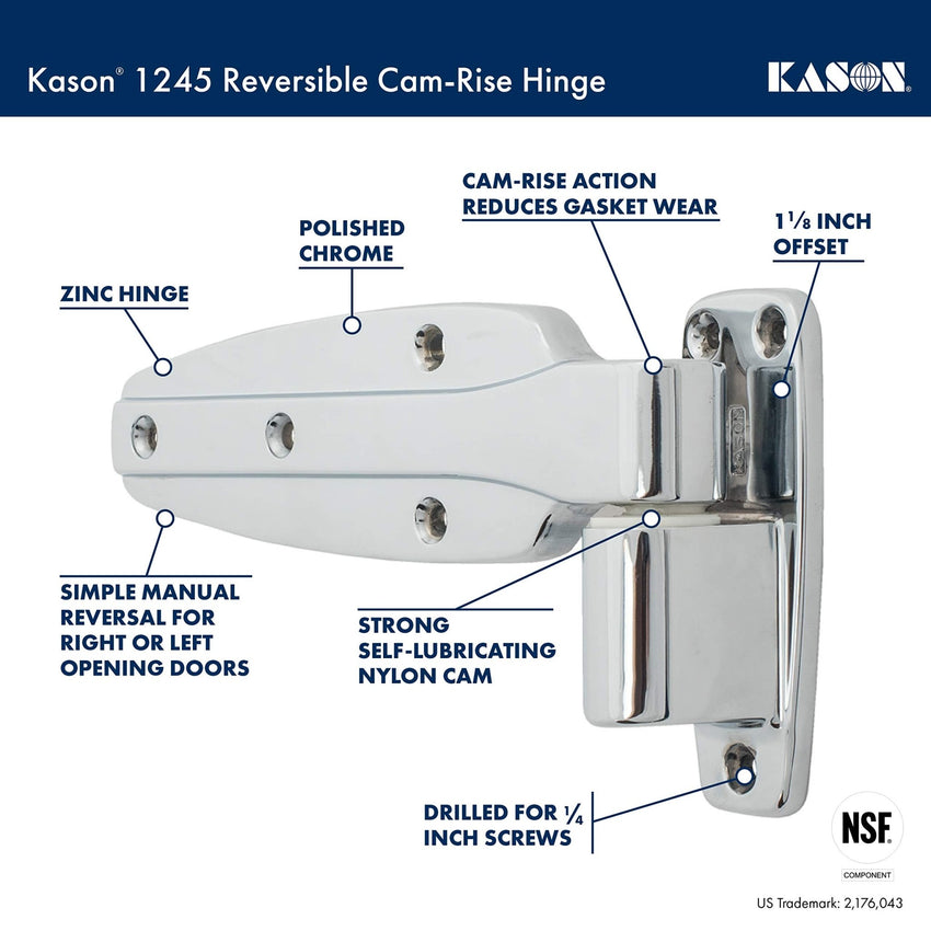 Kason 1245 Reversible Cam - Rise Hinge, Flush, 11245000028 - 7DAY'S
