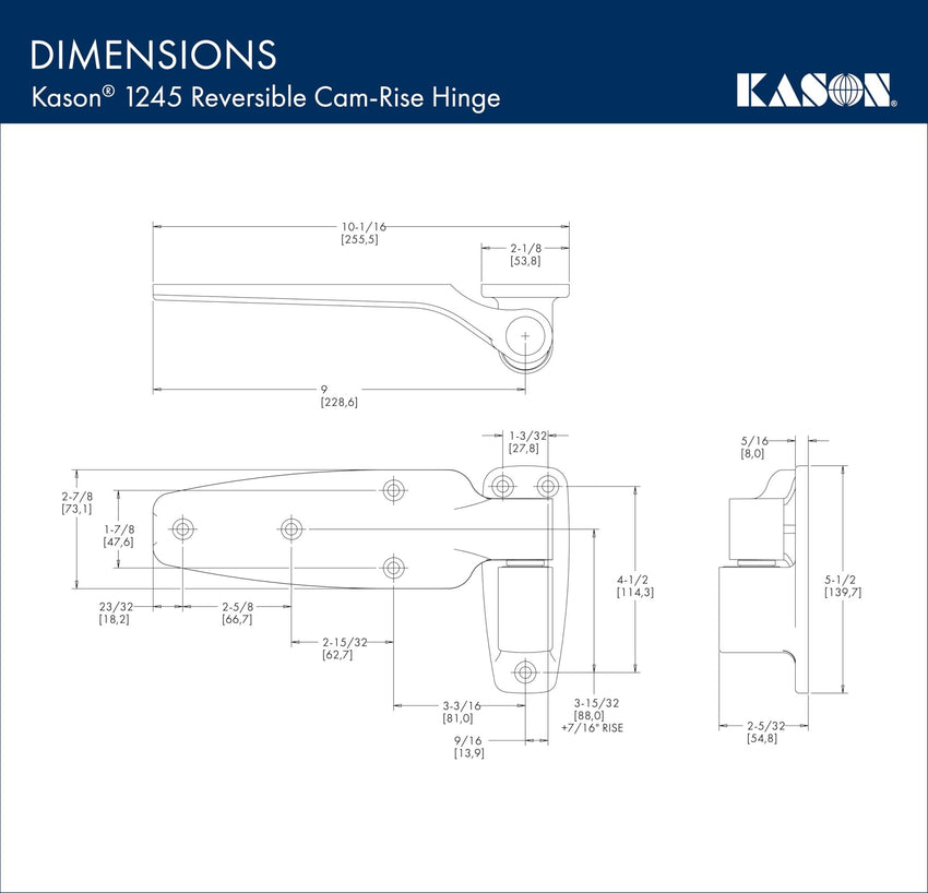Kason 1245 Reversible Cam - Rise Hinge, Flush, 11245000028 - 7DAY'S