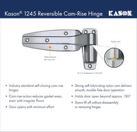 Kason 1245 Reversible Cam - Rise Hinge, Flush Offset, Brushed Chrome Finish, 11245000088 - 7DAY'S