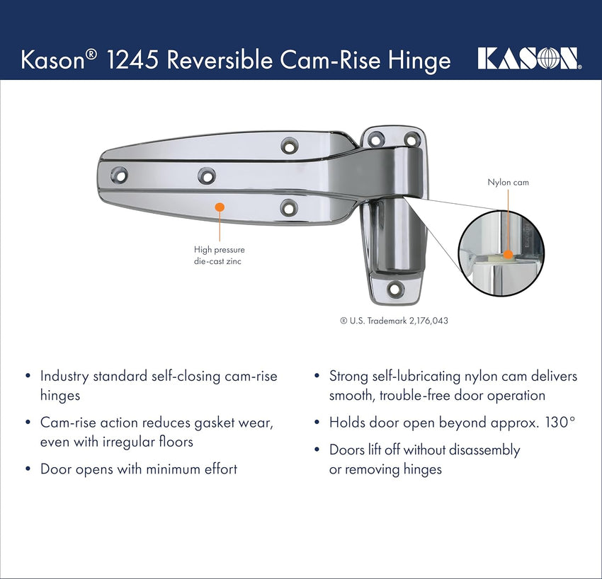 Kason 1245 Reversible Cam - Rise Hinge, Flush Offset, Brushed Chrome Finish, 11245000088 - 7DAY'S