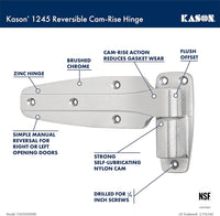 Kason 1245 Reversible Cam - Rise Hinge, Flush Offset, Brushed Chrome Finish, 11245000088 - 7DAY'S