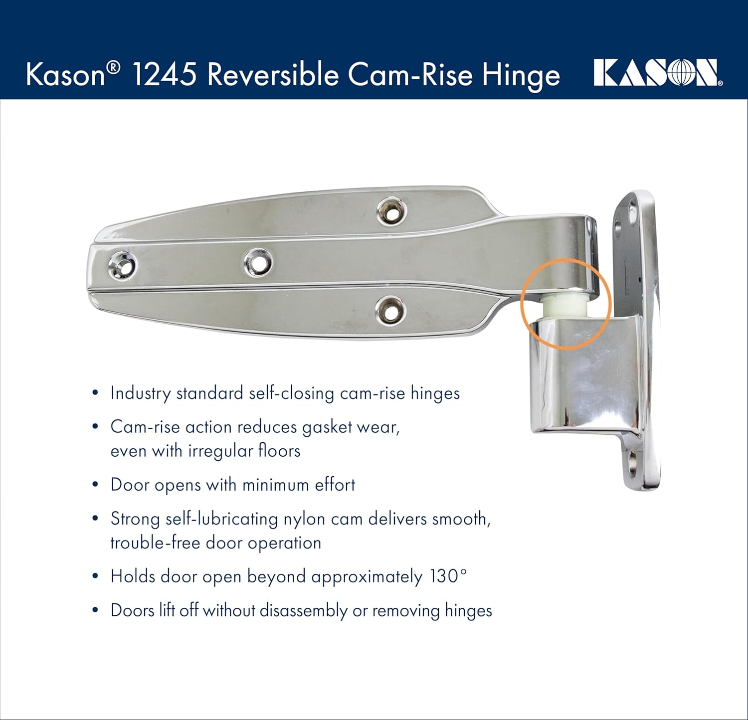 Kason 1245 Reversible Cam - Rise Hinge, Flush Offset, Brushed Chrome Finish, 11245000088 - 7DAY'S