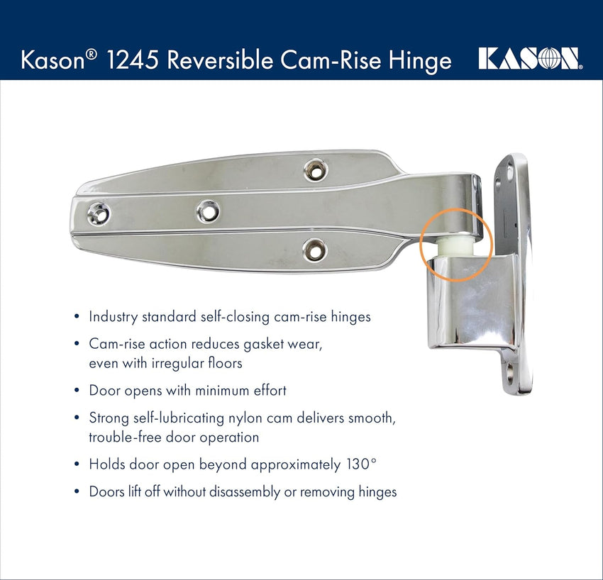 Kason 1245 Reversible Cam - Rise Hinge, Flush Offset, Brushed Chrome Finish, 11245000088 - 7DAY'S
