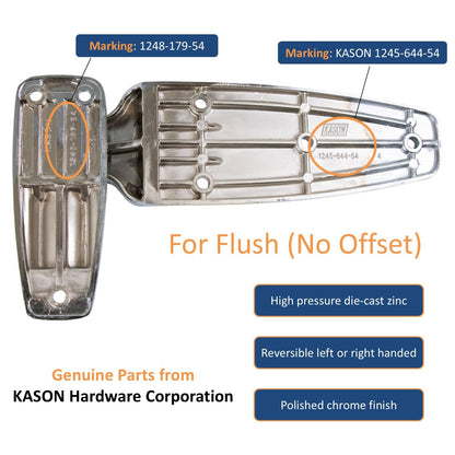 Kason 1248 Reversible Spring - Assisted Cam - Lift Hinge Chrome Finish for Walk - in Freezer Cooler Refrigerator (Flush) - 7DAY'S