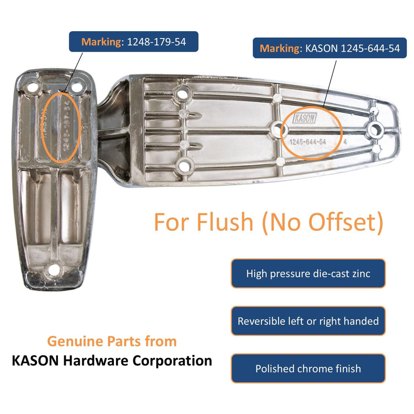 Kason 1248 Reversible Spring - Assisted Cam - Lift Hinge Chrome Finish for Walk - in Freezer Cooler Refrigerator (Flush) - 7DAY'S