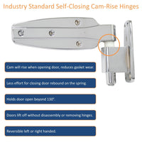 Kason 1248 Reversible Spring - Assisted Cam - Lift Hinge Chrome Finish for Walk - in Freezer Cooler Refrigerator (Flush) - 7DAY'S