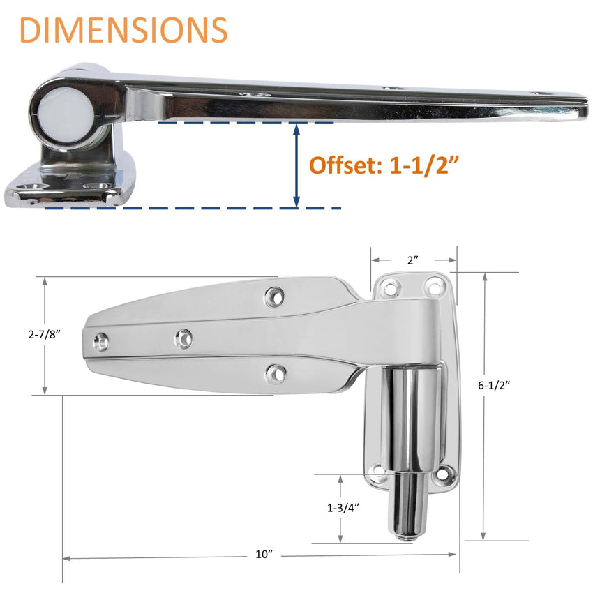 Kason 1248 Reversible Spring - Assisted Cam - Lift Hinge Chrome Finish for Walk - in Freezer Cooler Refrigerator (Flush) - 7DAY'S
