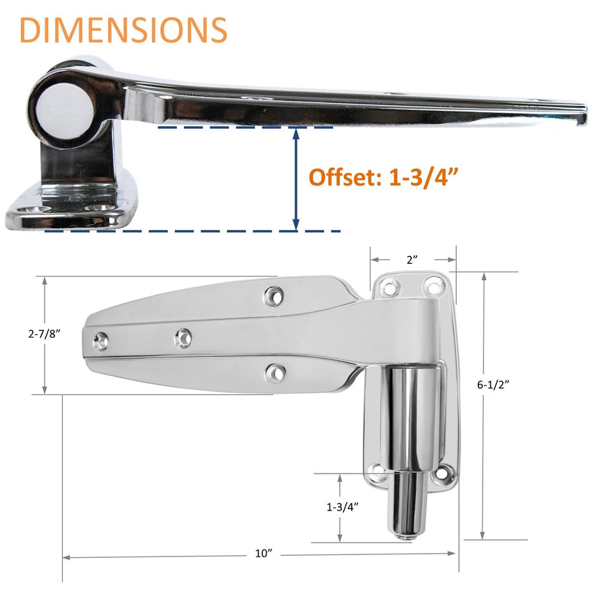 Kason 1248 Reversible Spring - Assisted Cam - Lift Hinge Chrome Finish for Walk - in Freezer Cooler Refrigerator (Flush) - 7DAY'S