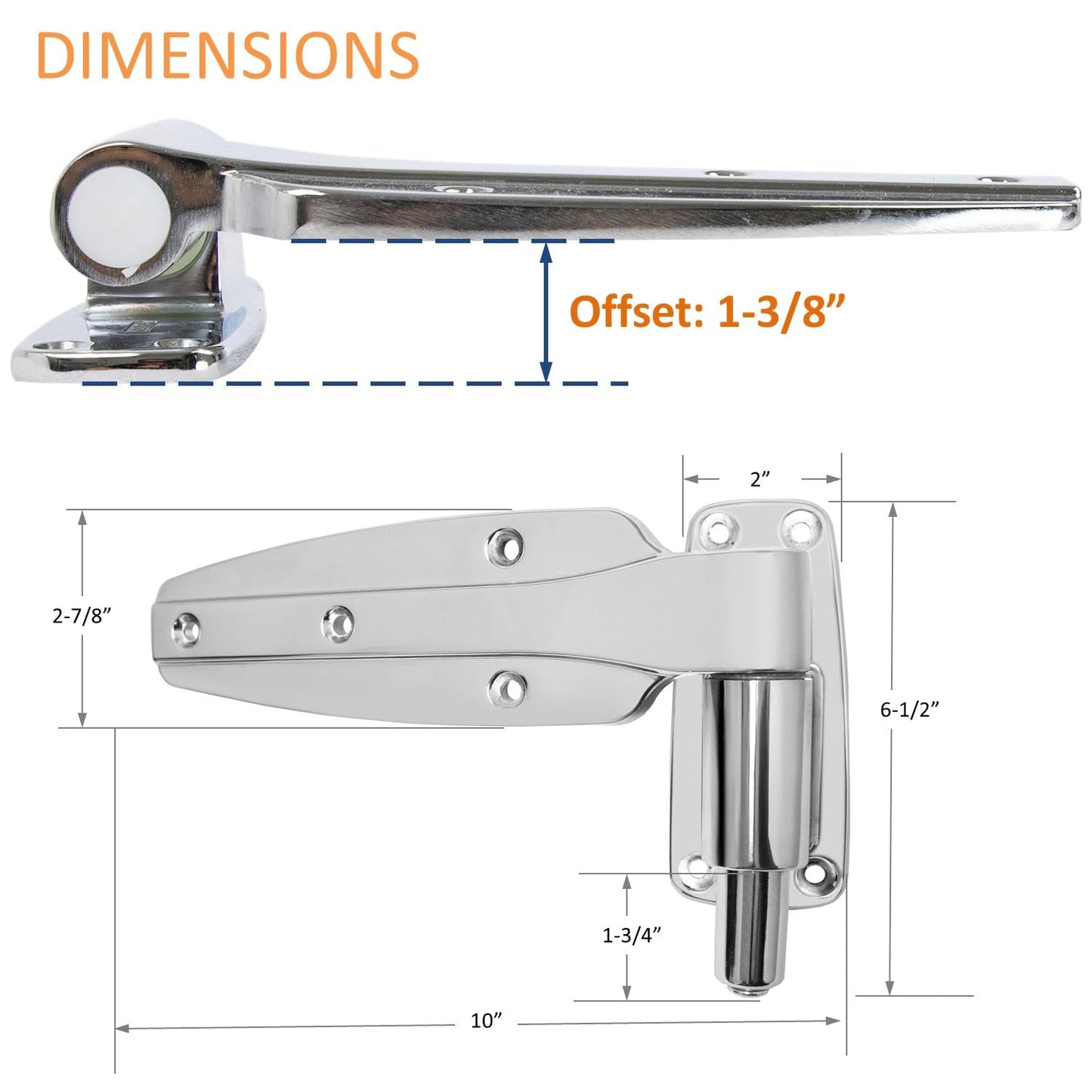 Kason 1248 Reversible Spring - Assisted Cam - Lift Hinge Chrome Finish for Walk - in Freezer Cooler Refrigerator (Flush) - 7DAY'S