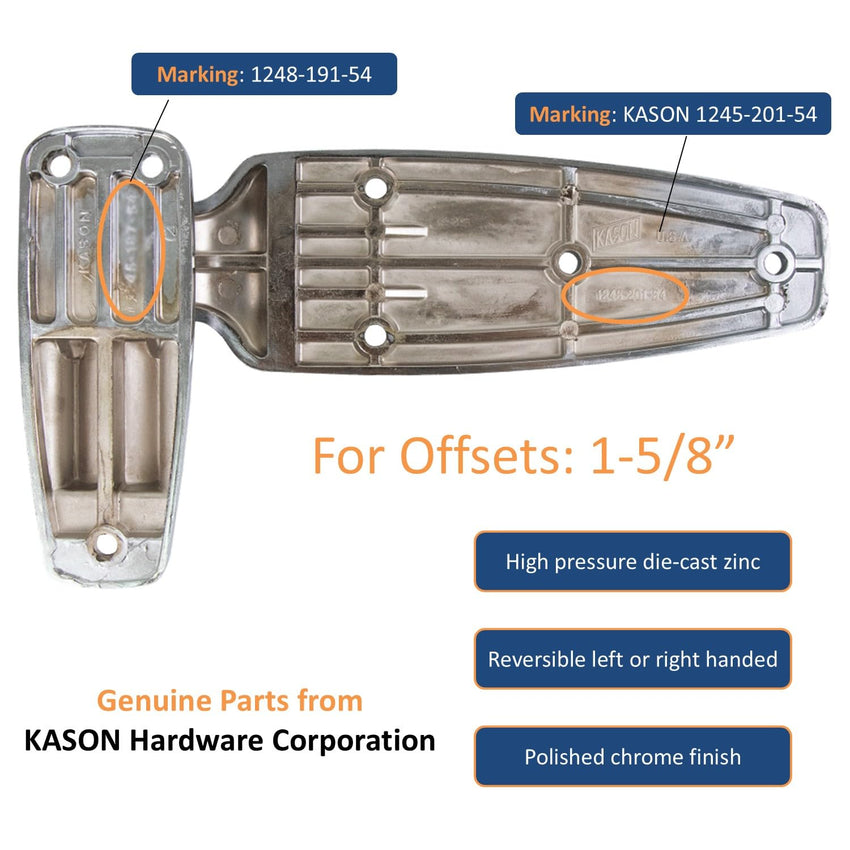 Kason 1248 Reversible Spring - Assisted Cam - Lift Hinge Chrome Finish for Walk - in Freezer Cooler Refrigerator (Flush) - 7DAY'S