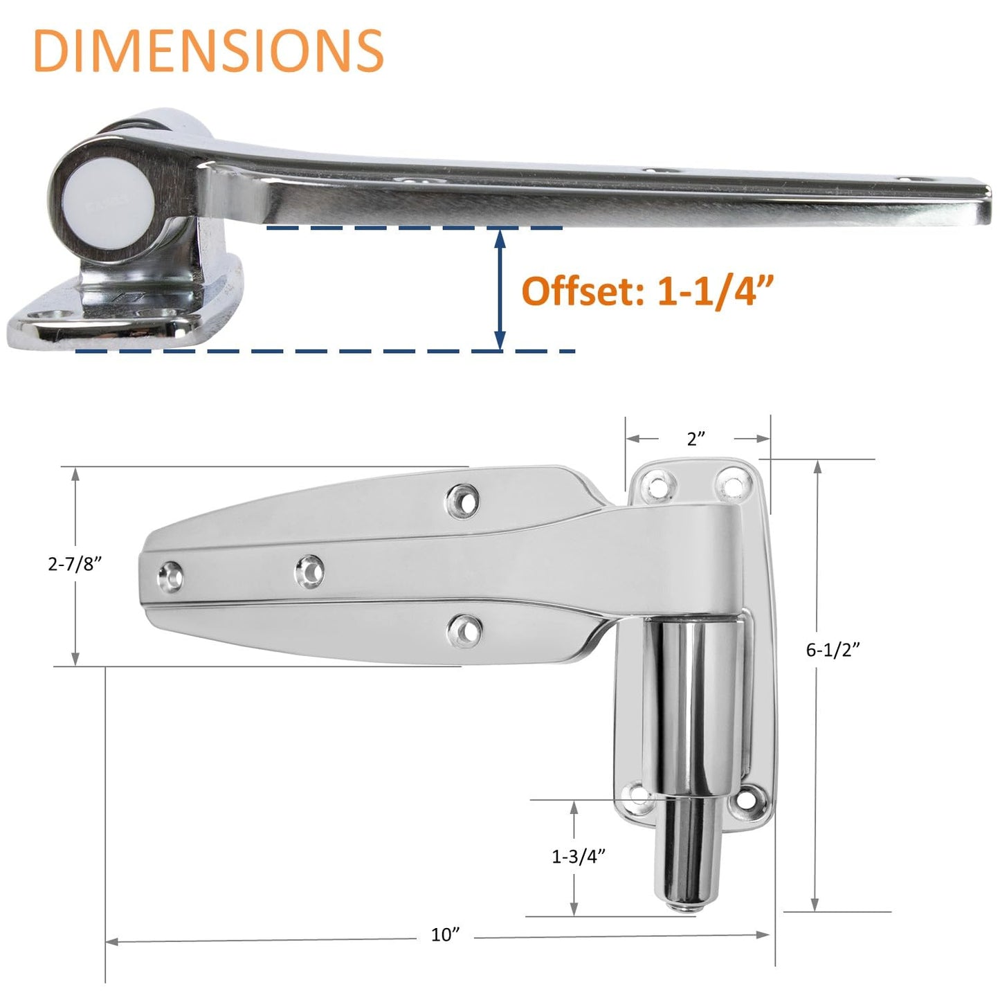Kason 1248 Reversible Spring - Assisted Cam - Lift Hinge Chrome Finish for Walk - in Freezer Cooler Refrigerator (Flush) - 7DAY'S