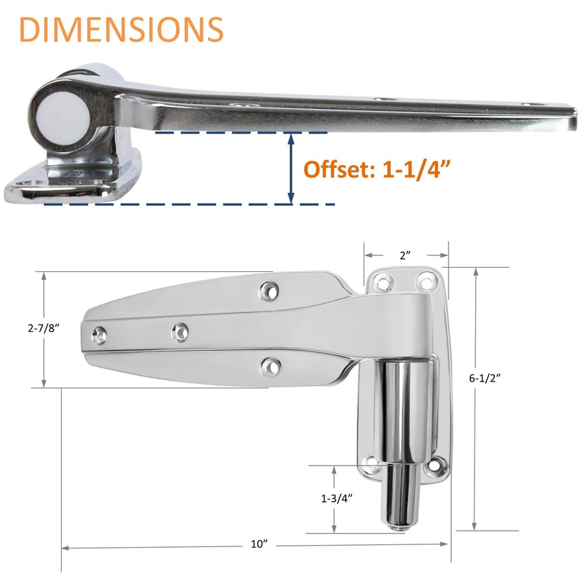 Kason 1248 Reversible Spring - Assisted Cam - Lift Hinge Chrome Finish for Walk - in Freezer Cooler Refrigerator (Flush) - 7DAY'S