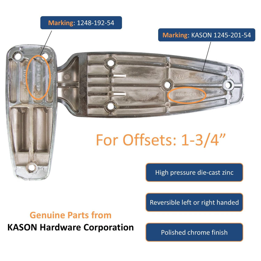 Kason 1248 Reversible Spring - Assisted Cam - Lift Hinge Chrome Finish for Walk - in Freezer Cooler Refrigerator (Flush) - 7DAY'S