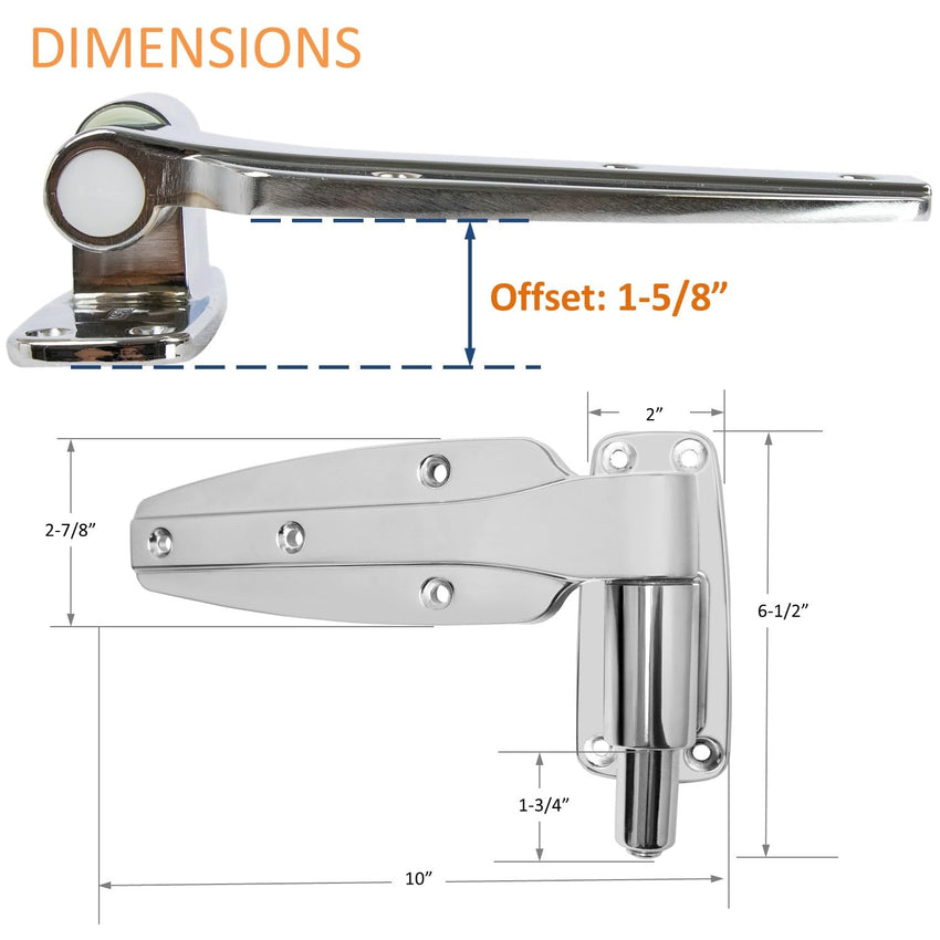 Kason 1248 Reversible Spring - Assisted Cam - Lift Hinge Chrome Finish for Walk - in Freezer Cooler Refrigerator (Flush) - 7DAY'S
