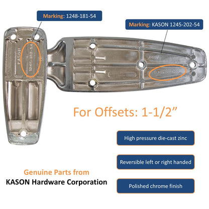 Kason 1248 Reversible Spring - Assisted Cam - Lift Hinge Chrome Finish for Walk - in Freezer Cooler Refrigerator (Flush) - 7DAY'S