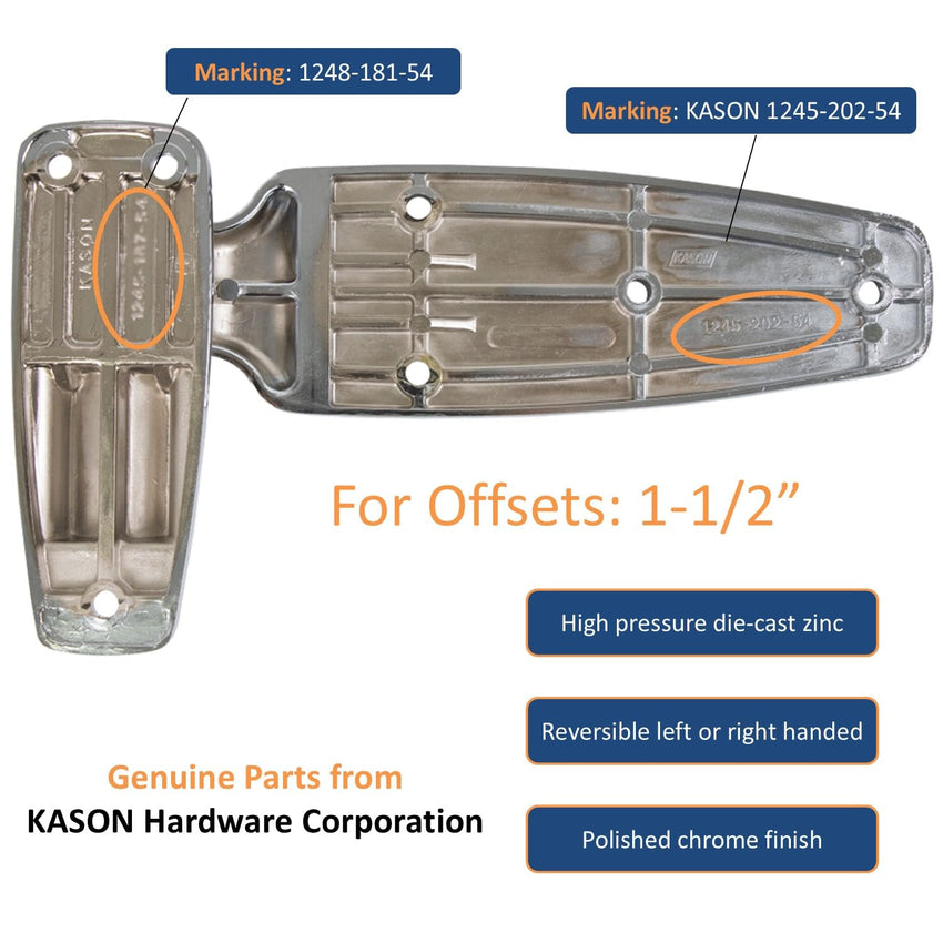 Kason 1248 Reversible Spring - Assisted Cam - Lift Hinge Chrome Finish for Walk - in Freezer Cooler Refrigerator (Flush) - 7DAY'S