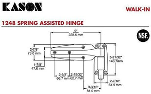 Kason 1248 Series Spring - Assisted Cam - Lift Walk - in Hinge with 1 - 5/8" Offset Polished Chrome NSF Approved 1248 - C158 - 7DAY'S