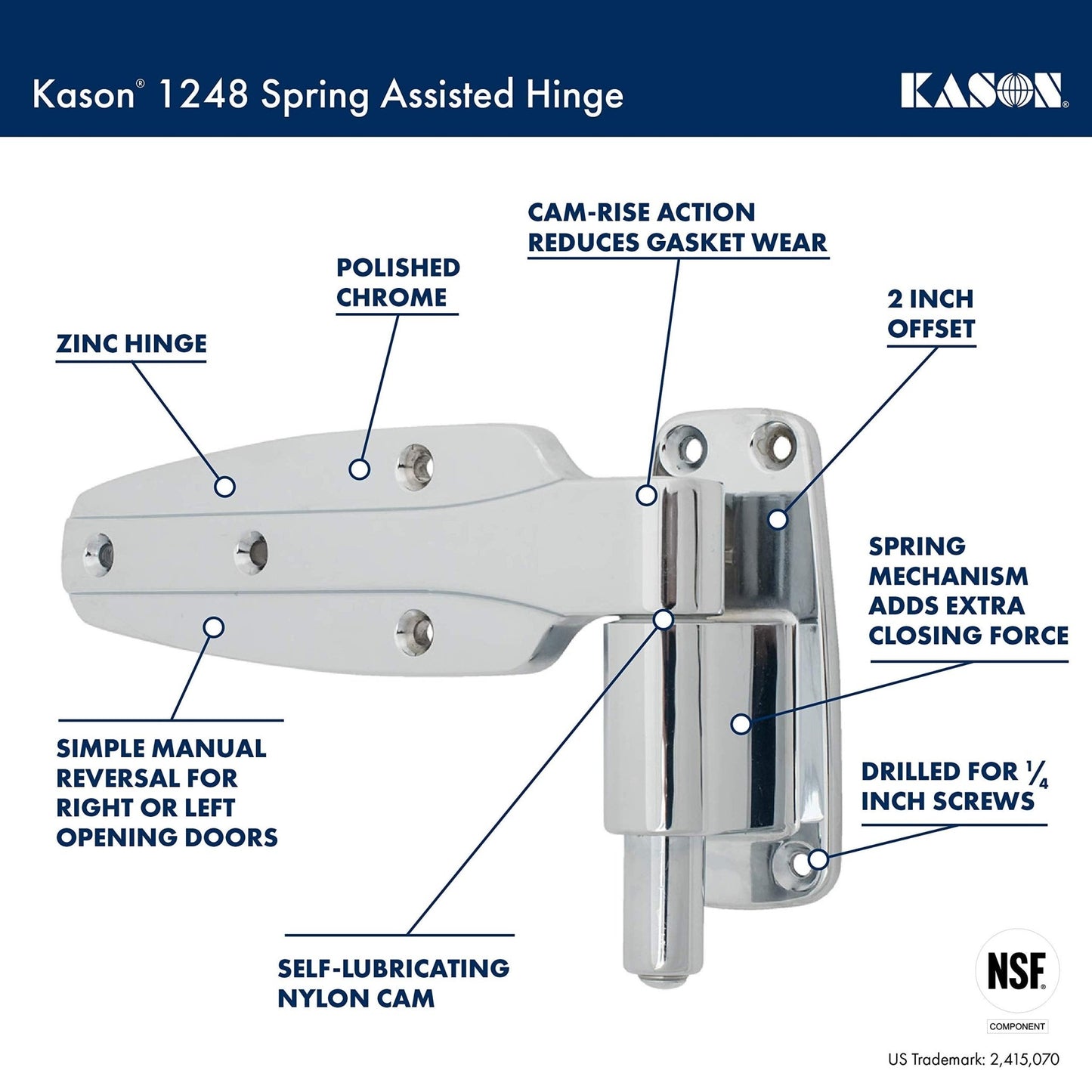 Kason 1248 Spring Assisted Hinge, 1 - 1/2 Inch Offset, 11248000022 - 7DAY'S