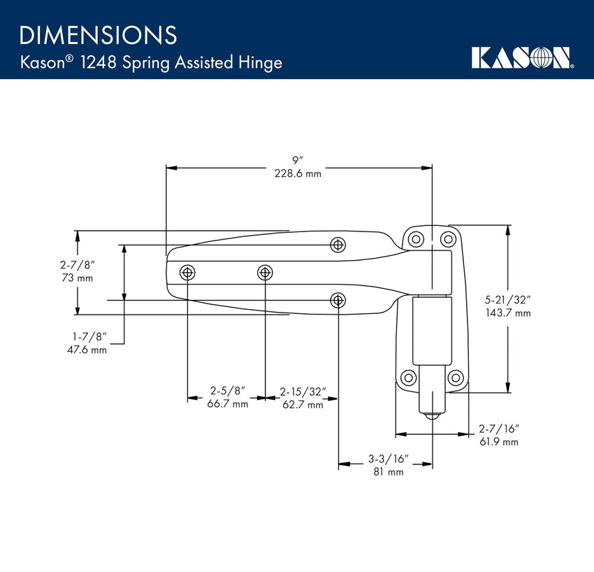 Kason 1248 Spring Assisted Hinge, 1 - 1/2 Inch Offset, 11248000022 - 7DAY'S