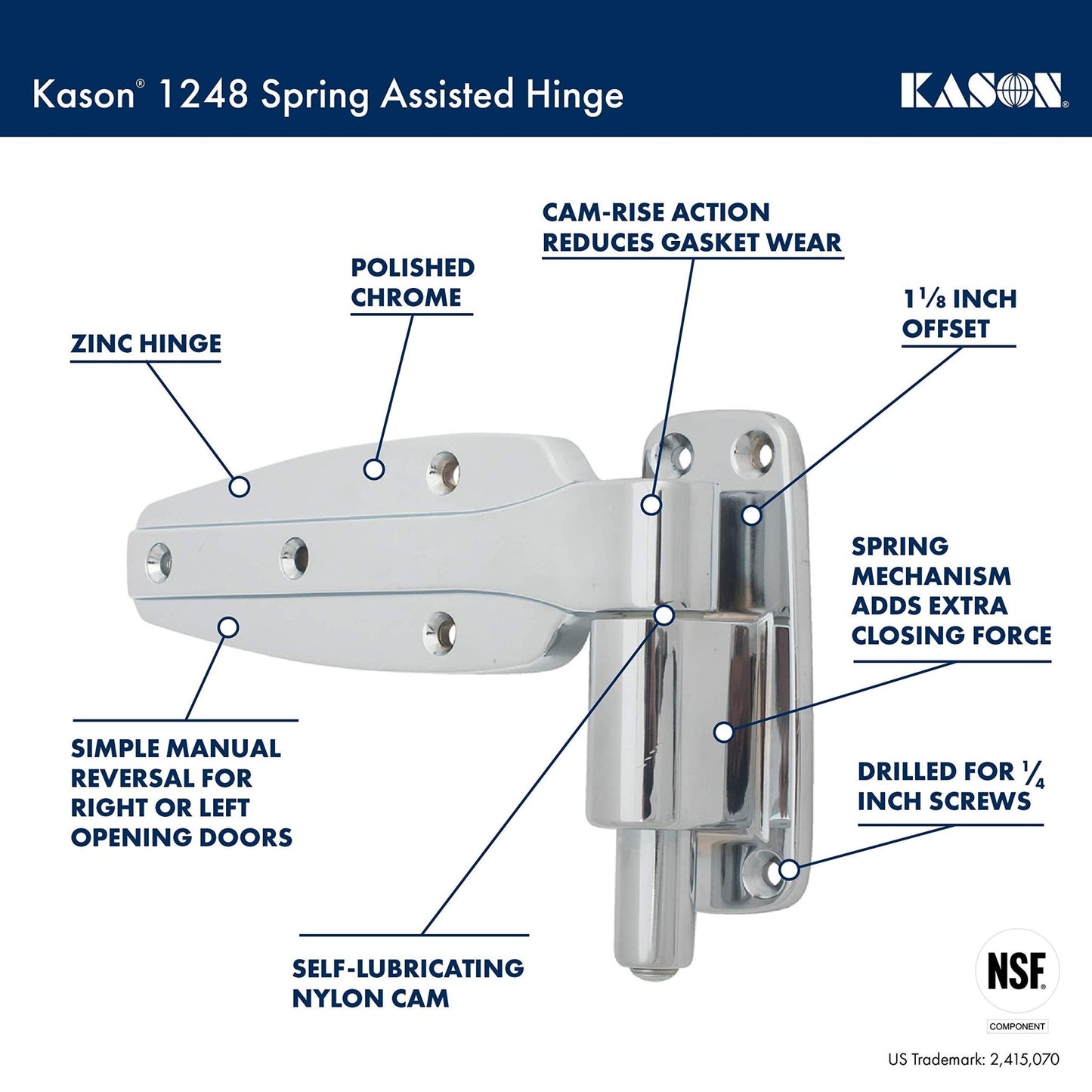 Kason 1248 Spring Assisted Hinge, 1 - 1/2 Inch Offset, 11248000022 - 7DAY'S