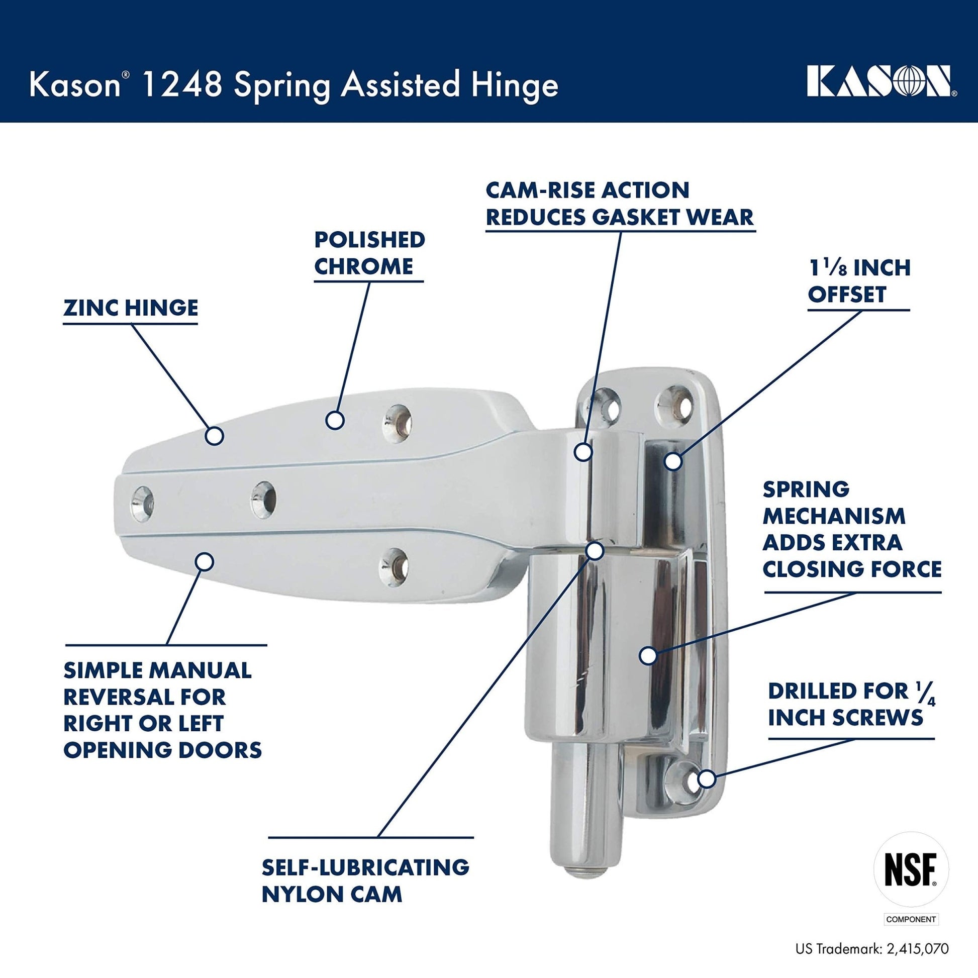 Kason 1248 Spring Assisted Hinge, 1 - 1/2 Inch Offset, 11248000022 - 7DAY'S