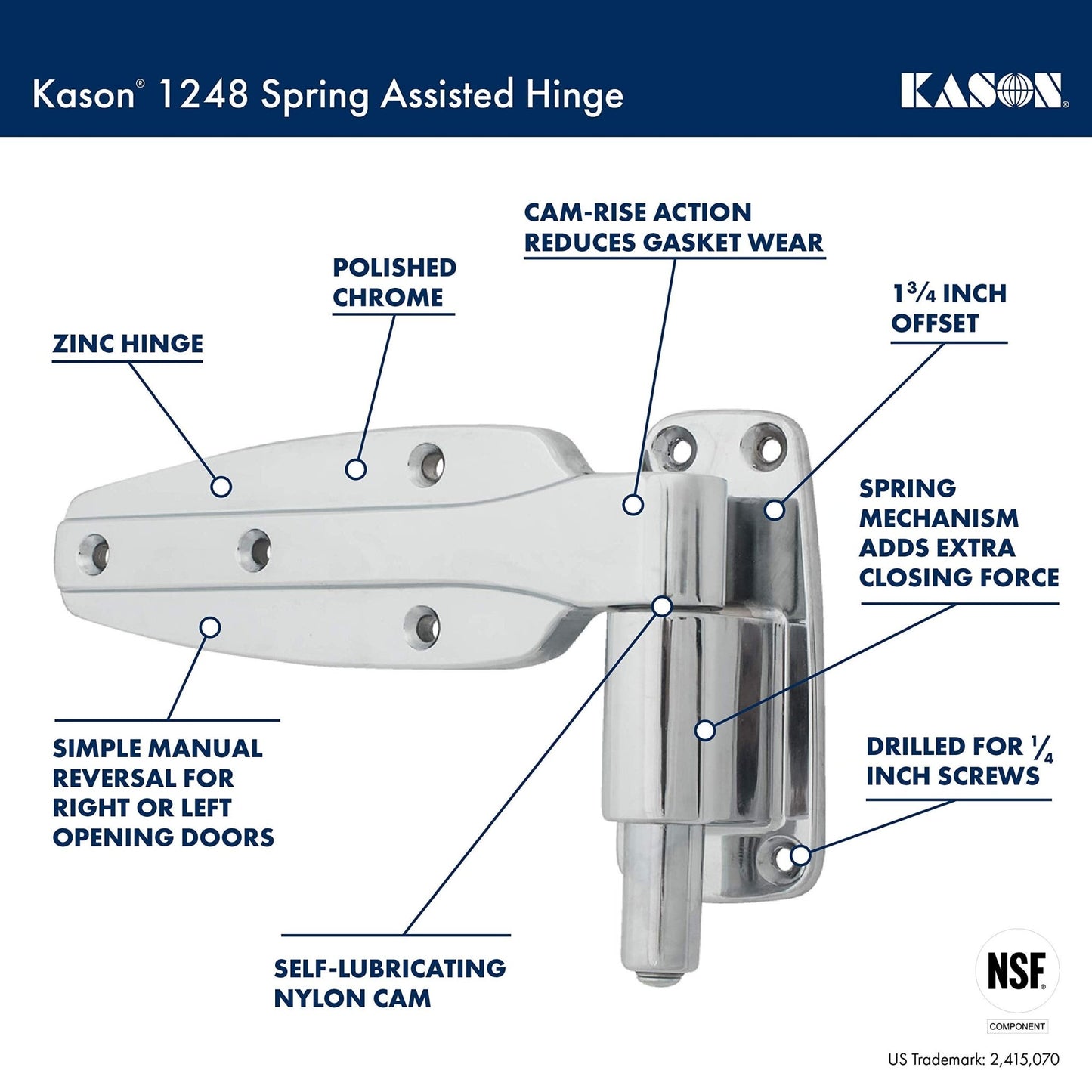 Kason 1248 Spring Assisted Hinge, 1 - 1/2 Inch Offset, 11248000022 - 7DAY'S