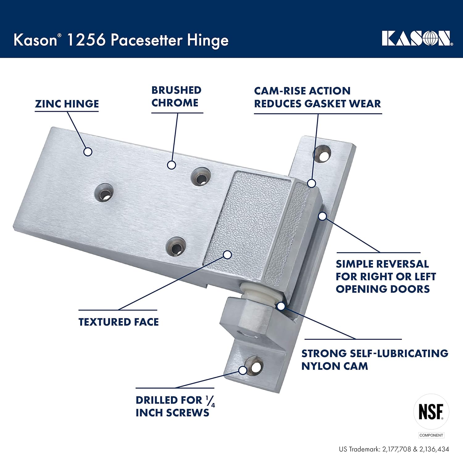 Kason 1256 - 000004 Hinge, Textured Brush Chrome - 7DAY'S