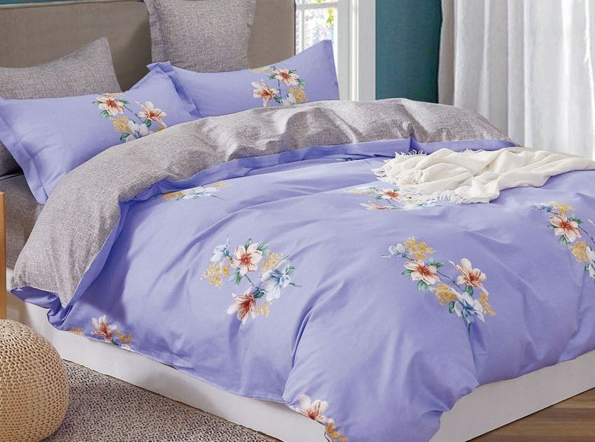 Kaufman Lily floral 100% Cotton Purple Comforter Set - 7DAY'S