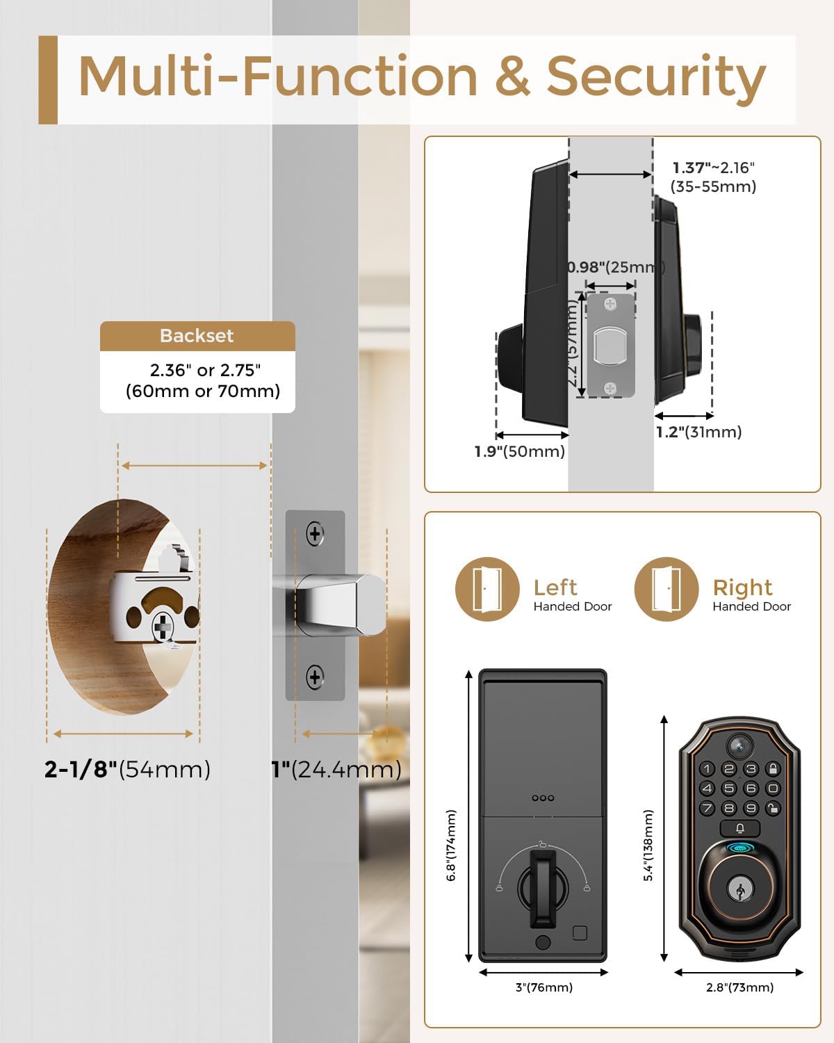 Keyless Entry Deadbolt - WiFi Video Smart Lock with Camera, 5 - in - 1 (Camera+Doorbell+Fingerprint+Keypad), App Control, Two - Way Audio, Waterproof, Easy Installation - 7DAY'S