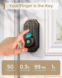 Keyless Entry Deadbolt - WiFi Video Smart Lock with Camera, 5 - in - 1 (Camera+Doorbell+Fingerprint+Keypad), App Control, Two - Way Audio, Waterproof, Easy Installation - 7DAY'S