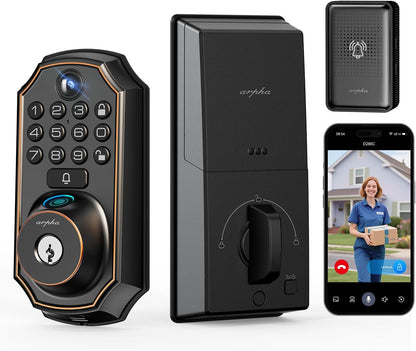 Keyless Entry Deadbolt - WiFi Video Smart Lock with Camera, 5 - in - 1 (Camera+Doorbell+Fingerprint+Keypad), App Control, Two - Way Audio, Waterproof, Easy Installation - 7DAY'S