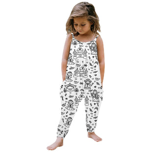 Kid DIY Hand Painted Homewear Jumpsuit Sleeveless Romper Outfits Pants Clothes for Boy and Girl Can Play with and Wear