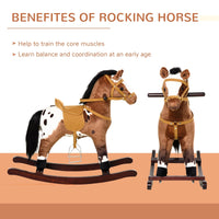 Kids Metal Plush Ride - On Rocking Horse Chair Toy With Realistic Sounds - Dark Brown/White - 7DAY'S