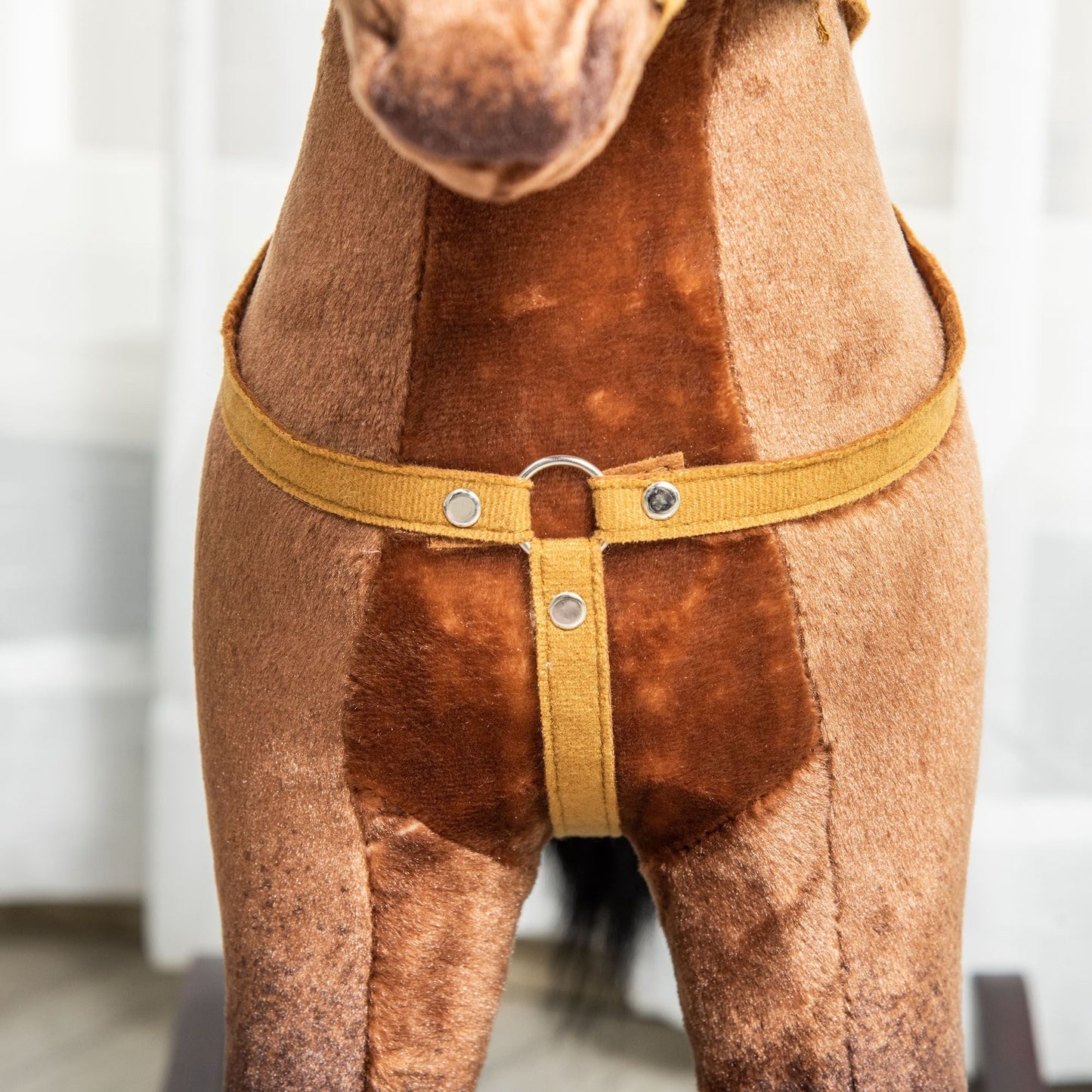 Kids Metal Plush Ride - On Rocking Horse Chair Toy With Realistic Sounds - Dark Brown/White - 7DAY'S