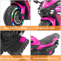 Kids Powered Ride - ons Toy, Kids Motorcycle for 3 - 6 Years, 12V Electric Ride on Motorcycle with Light Wheel & Bluetooth Music - Pink - 7DAY'S