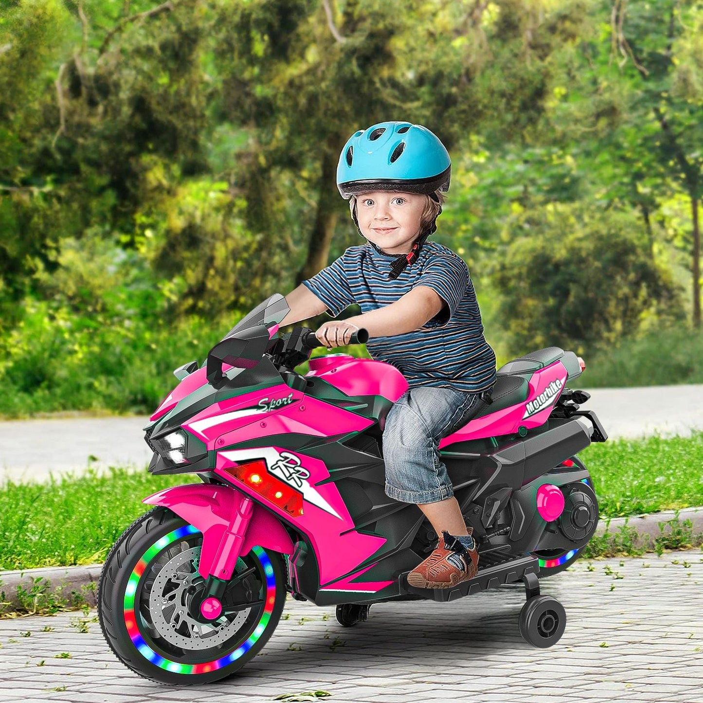 Kids Powered Ride - ons Toy, Kids Motorcycle for 3 - 6 Years, 12V Electric Ride on Motorcycle with Light Wheel & Bluetooth Music - Pink - 7DAY'S