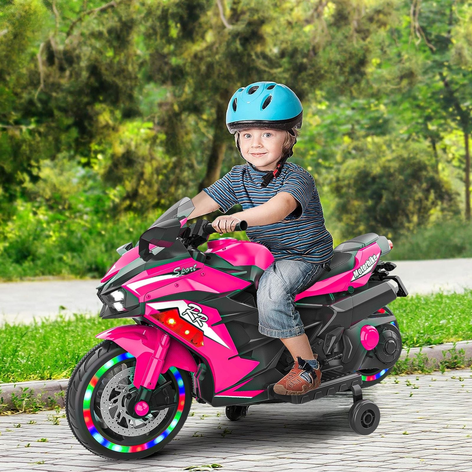 Kids Powered Ride - ons Toy, Kids Motorcycle for 3 - 6 Years, 12V Electric Ride on Motorcycle with Light Wheel & Bluetooth Music - Pink - 7DAY'S