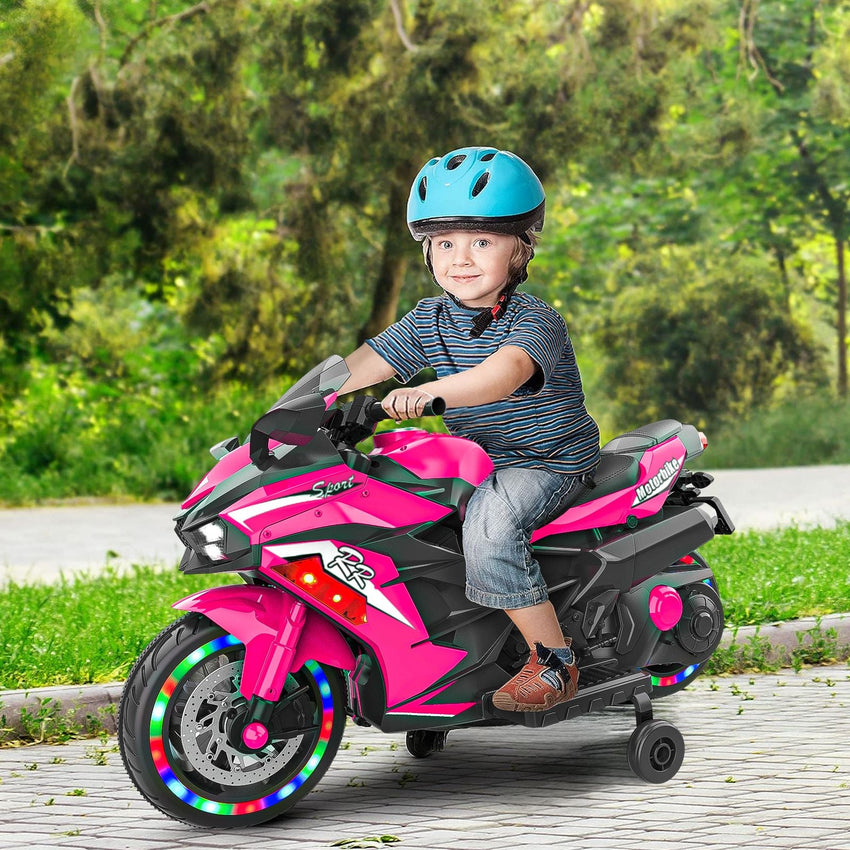 Kids Powered Ride - ons Toy, Kids Motorcycle for 3 - 6 Years, 12V Electric Ride on Motorcycle with Light Wheel & Bluetooth Music - Pink - 7DAY'S