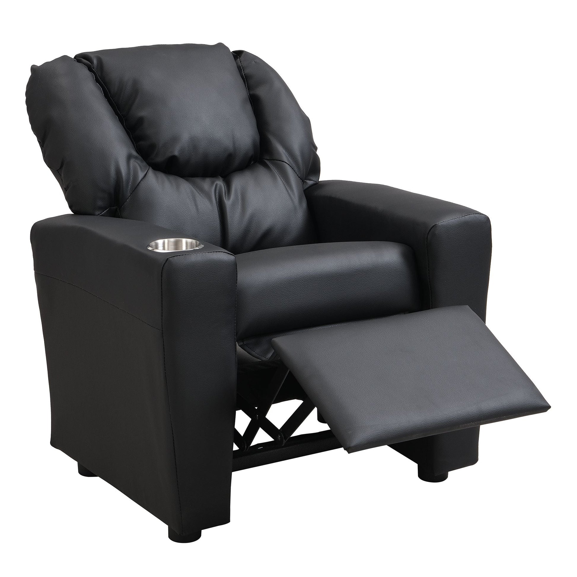 Kids Recliner Chair, Kids Upholstered Couch with One Cup Holder, Footrest, Backrest, Toddlers PVC Recliner with Headrest and Footrest - 7DAY'S