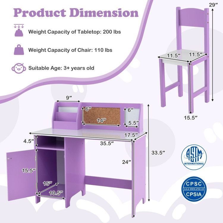 Kids Table and Chair Set for Arts, Crafts, Homework, Home School - 7DAY'S