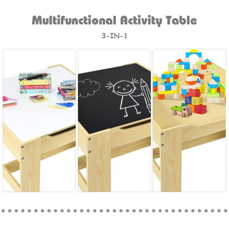 Kids Table Chairs Set With Storage Boxes Blackboard Whiteboard Drawing - 7DAY'S