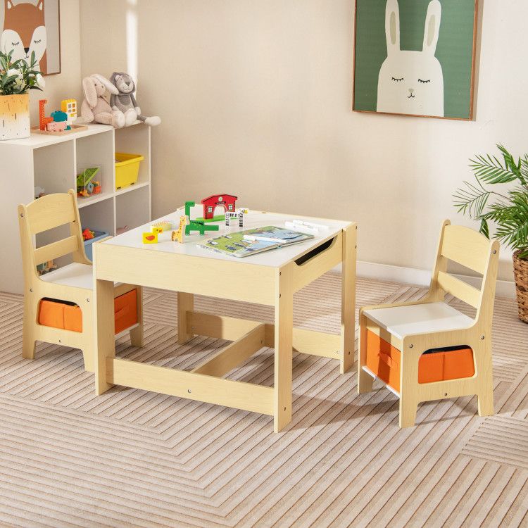 Kids Table Chairs Set With Storage Boxes Blackboard Whiteboard Drawing - 7DAY'S