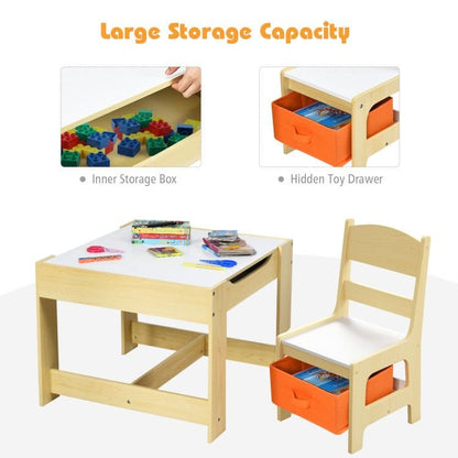 Kids Table Chairs Set With Storage Boxes Blackboard Whiteboard Drawing - 7DAY'S