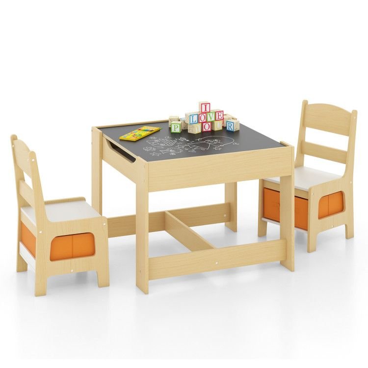 Kids Table Chairs Set With Storage Boxes Blackboard Whiteboard Drawing - 7DAY'S