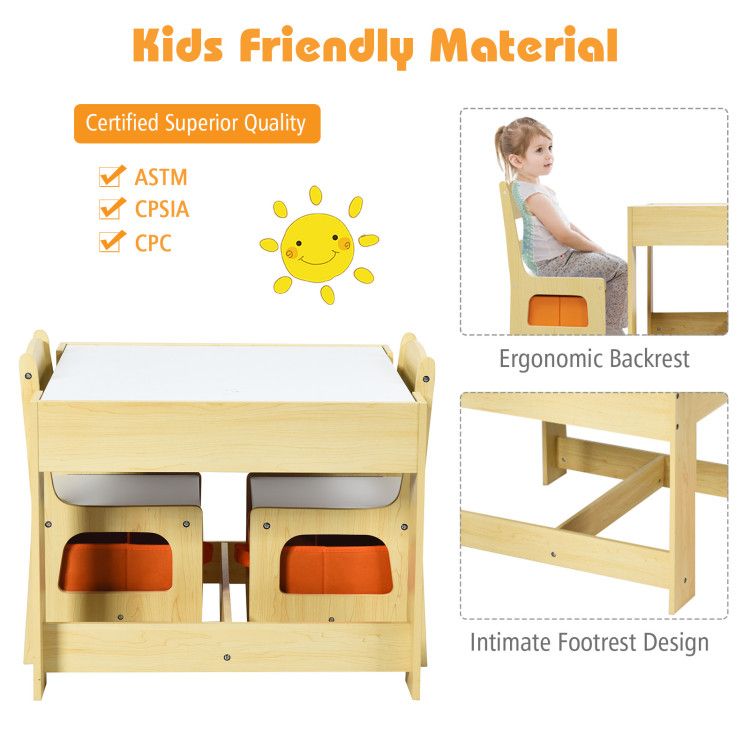Kids Table Chairs Set With Storage Boxes Blackboard Whiteboard Drawing - 7DAY'S