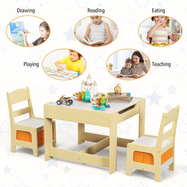 Kids Table Chairs Set With Storage Boxes Blackboard Whiteboard Drawing - 7DAY'S