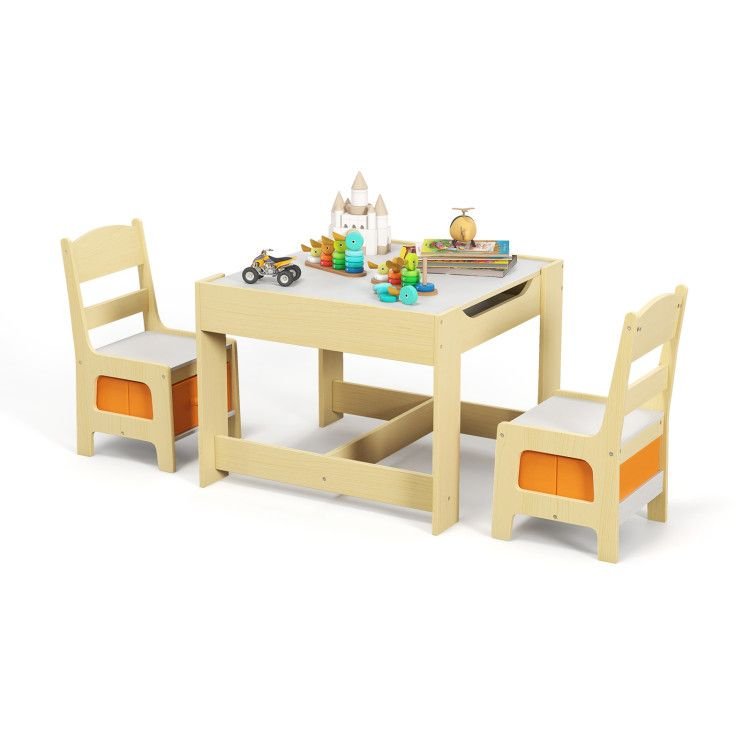 Kids Table Chairs Set With Storage Boxes Blackboard Whiteboard Drawing - 7DAY'S