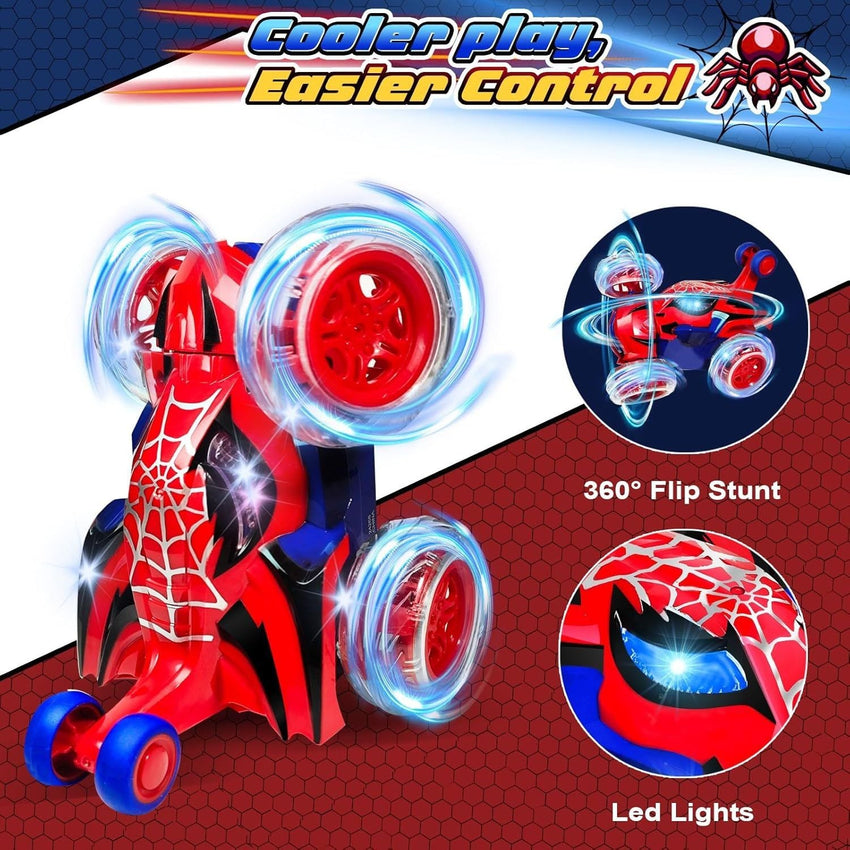 Kids Toys Spider RC Car for Boys 4 - 7 - Cool Spider Monster Remote Control Crawler Toy 360° Flip Fast Stunt & 4WD Light Up Wheel - Fun Boy Gift Idea for Birthday Chirstmas Stuff Age 3 4 5 6 7 8 - 7DAY'S